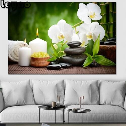 Zen Spa Still Life Diamond Painting white orchid stone Diamond Embroidery All Drill Rhinestone Mosaic Picture by numbers decor