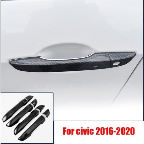 Carbon fiber Car Door Handle bowl cover Trim Sticker for Honda CIVIC 2020 2019 2018 2017 2016 Door handle patch carstyling