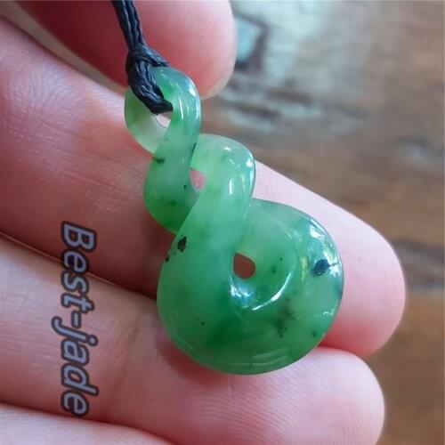 Natural Green Nephrite Twist pendant Maori style Jewelry gift NZ POUNAMU Necklace Canadian jade Aquaman Greenstone