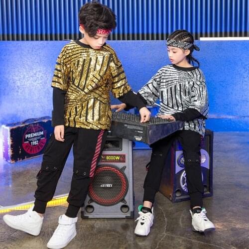 Street dance clothing sequin dance T shirt harem pants girls jazz hip hop costumes boys jazz clothes for street dancing
