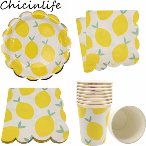 Chicinlife Disposable Tableware Lemon Paper Plates Cups Napkins Kids Birthday Party Baby Shower Wedding Summer Party Supplies