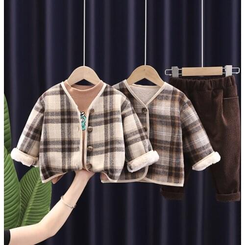 0-5 Year Autumn Winter Boy Girl Clothing Set 2021 New Thicken Coat+T-shirt+Pant Kid Children Baby Toddler Boy Girl Clothing