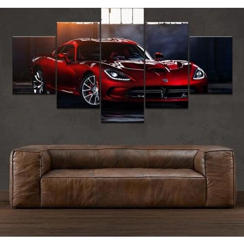 Home decoration posters framed HD canvas paintings printed 5 pieces red Srt Viper sports car wall pictures for living room