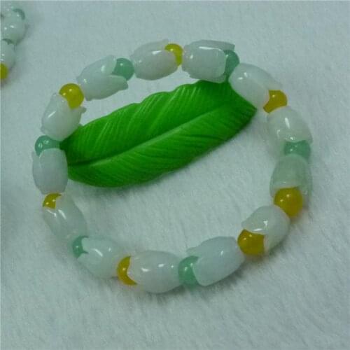 Natural A-cargo Jadeite Bracelet Fashion Gift for Female Ice-waxy Jadeite Orchid Bracelet Chain