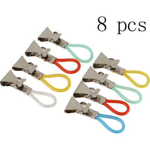 8Pcs Clothes Pegs Stainless Steel Clothespins Colorful Laundry Tea Towel Hanging Clips Loops Towel Clips Kitchen Bathroom Clips