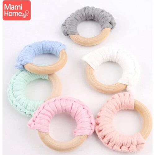 Mamihome 5pcs BPA Free Wooden Teethers Rings Organic Cotton Handmade DIY Baby Accessories Nurse Gifts BPA Free Baby Teething