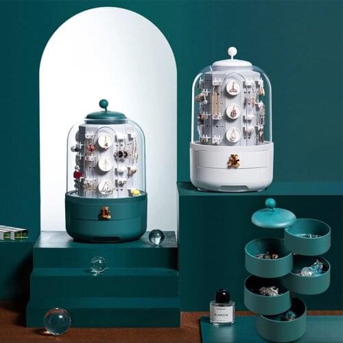 Jewelry Storage Box Transparent Large Capacity Makeup Organizer Earring Necklace Dustproof Dispaly Stand Home Desktop Organizer