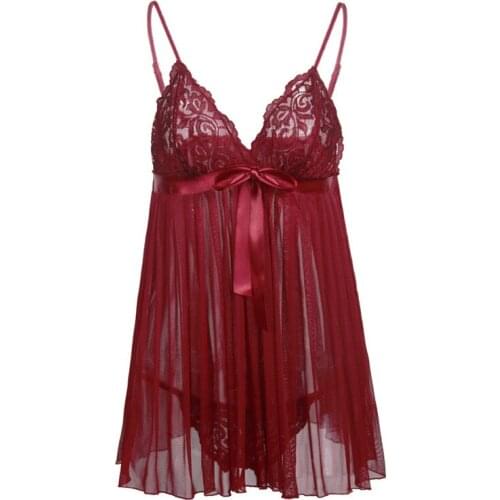 Sexy Lingerie Women Lace Babydoll V neck Nightdress Nightgown mini short Sleepwear Porn Sex Transparent Haltter Erotic Lingerie