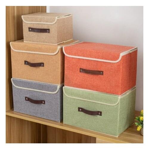 2020 New Cotton Linen Fabric Folding Storage Boxes Foldable Bins Toys Organizer With Lids Storage Basket Laundry Basket ZM1015