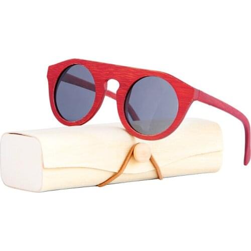 Bamboo Polarized sunglasses female women brand Red bamboo frame sun glasses Wooden Case Beach Anti-UV eyeglasses for Driving