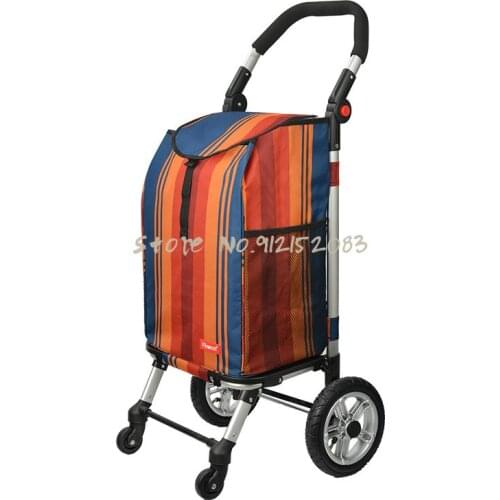 Shopping Cart Four-wheeled Grocery Shopping Cart Portable Folding Trolley Cart Elderly Trailer Household Trolley