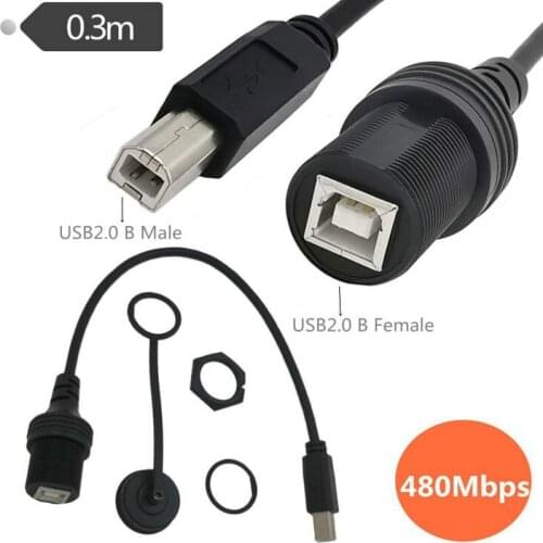 USB 2.0 Type B Male to Type B Female Printer Extension Cable With Panel Mount for car, truck, motorcycle dashboard