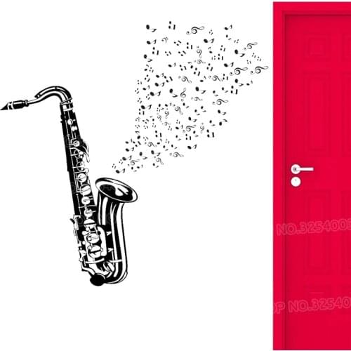 Vinyl Wall Decal Saxophone Player Wall Sticker Jazz Club Musician Music Note Wall Art Mural Music Studio Window Decoration X90