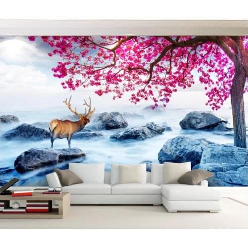WDBH Custom photo mural 3d wallpaper Elk beautiful winter tree scenery background home decor living room wallpaper for walls 3d