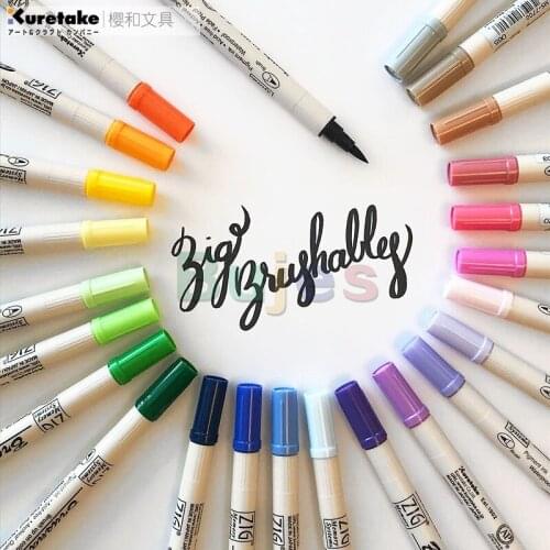 Japanese KURETAKE Soft Pen Double Head Brush Pen, Watercolor Pen, Beginners Hook Pen, Marker 24 Color Single, Art Supplies