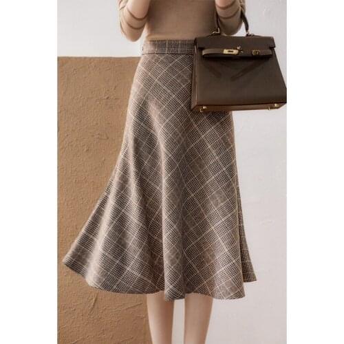 High Waist Women Fashion Skirt 2021 Autumn Houndstooth Print Skirt Casual Vintage Office Ladies Long Skirts Jupe FemmeY690