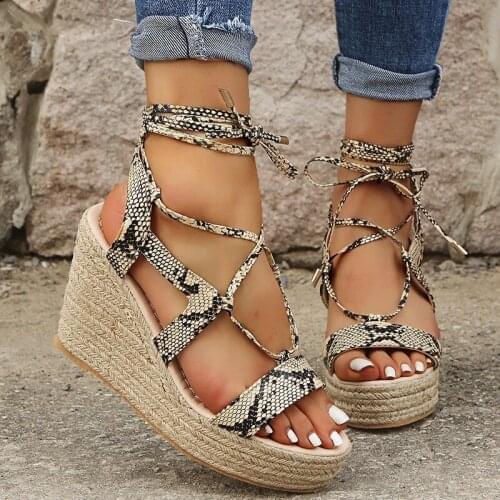 Women Sandals Cross Tie Ankle Strap Summer Platform Shoes Pu Leather Wedges Heels Ladies Sandalias Lace Up Female Footwear 2021