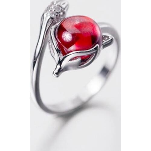 Sole Memory Red Garnet Vintage Shiny Fox 925 Sterling Silver Female Resizable Opening Rings SRI947