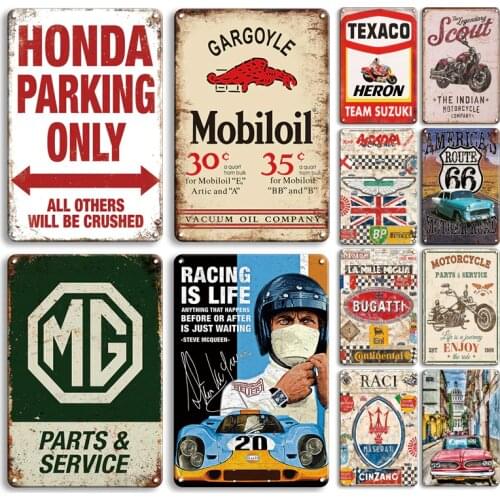 Americans Mother Road Tin Sign Vintage Car Poster Metal Plat Retro Parking Only Wall Stickers Man Cave Garage Decor Plaques