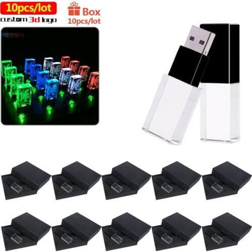 10pcs/lot free custom logo usb 2.0 flash drive crystal pen drive 4GB 8GB 16GB 32GB 64GB usb flash drive For gift disk pendrive
