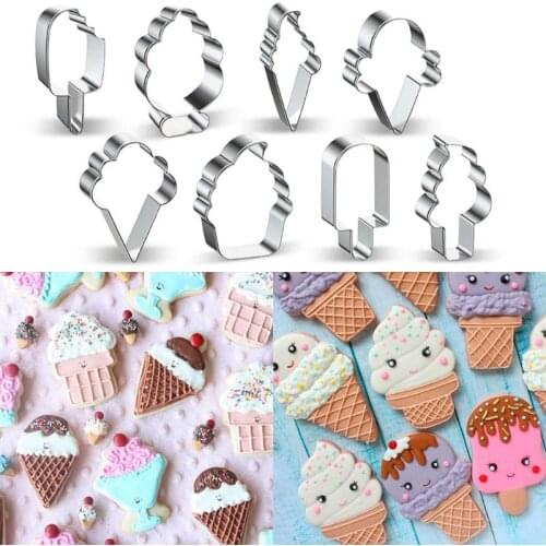 8 Style Stainless Steel Cookie Cutter Mold Ice Cream Shape Biscuit Mould DIY Fondant Pastry Decorating Baking Tools