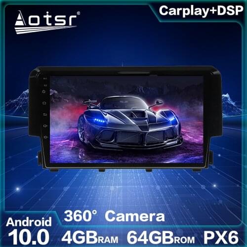 For Honda Civic 2016+ Android Radio NO DVD Car GPS Navigation Multi-DVD Player Android 10.0 4GB 64GB PX6 Auto Stereo Head Unit