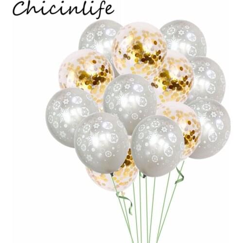 Chicinlife 10Pcs 12inch Christmas Frozen Snowflake Latex Balloons Birthday Party Confetti Balloon Xmas Party New Year Supplies