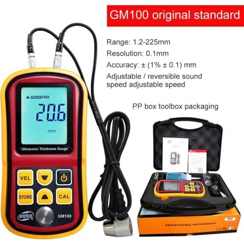 GM100 Ultrasonic Thickness Gauge Digital LCD Metal Thickness Gauge Sound Velocimeter 1.2-225mm(Steel)0.1mm Resolution Tester