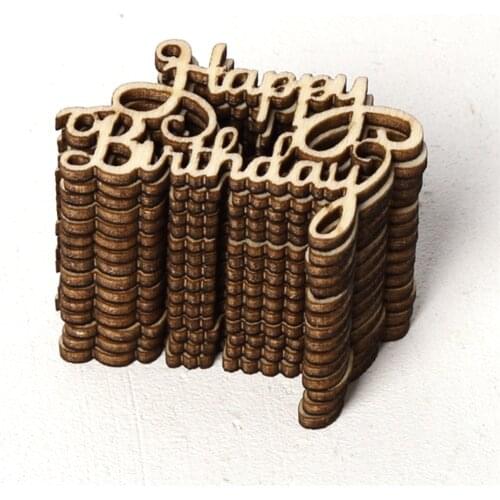 15Pcs Wooden Happy Bithday Table Confetti Scatter Vintage Rustic Party Decor Craft Scrapbook Decorations DIY Table Crafts