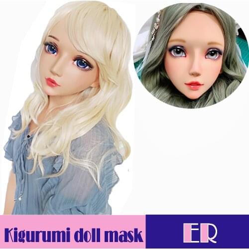XiaoEr03)Female Sweet Girl Resin Half Head Kigurumi BJD Eyes Crossdress Cosplay Japanese Anime Role Lolita Mask With Fairy Ear