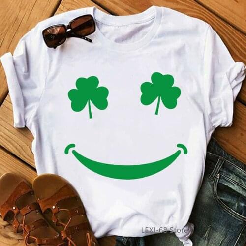 Shamrocks Smile Print Tshirt Women Clothes 2021 Funny T Shirt Femme Harajuku Shirt Kawaii Clothes Tumblr Tops Tee Shirt