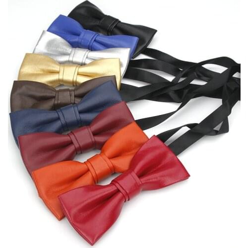 Brand New Mens High Quality Classic PU Pattern Leather Ties Butterfly Wedding Party Bowtie Solid Color Plush Noble Bow Tie