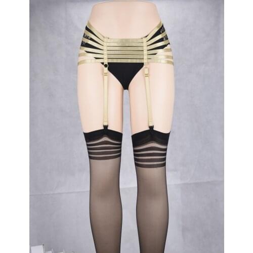 Leather Body Waist Belt Leg Garter Harness Punk Gothic Suspenders Strap Cincher Garter Belt Adjustable Waist Gold Buckle