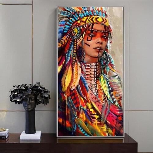 Colorful Indian Woman Canvas Art Posters And Prints Native Woman Canvas Paintings On the Wall Art Pictures Home Decor Cuadros