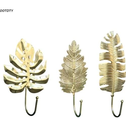 Creative Gold Punch Holder Nordic Leaf Hook Wall Coat Key Hanger Iron Art Hook