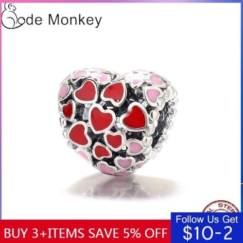 LByzHan Gradient Pink Love Heart Beads Fit Original 3mm Bracelet Hot 100% Real 925 Sterling Silver DIY Jewelry Making CMS1544
