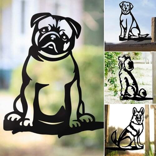 Metal Dog Ornament Exquisite Wrought Iron Garden Stake Tree Decoration for Home Courtyard Lawn