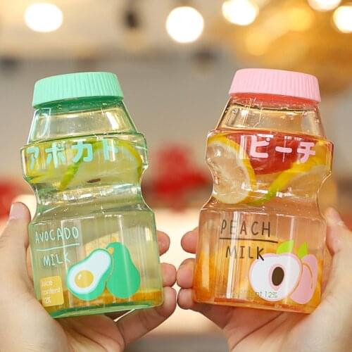 Cute Plastic Water Cups Transparent Fruit Milk Bottles Leak Proof Travel Drinking Bottle For Baby Kid Girl Water Cup Mug