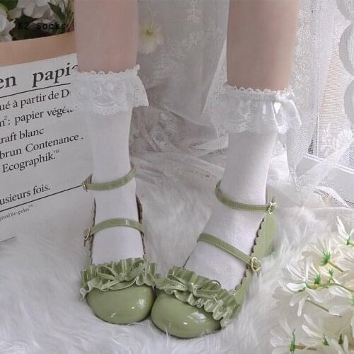 Kawaii Lace Crimping Japanese Lolita Sockings JK Cotton White Black Bow Loose All-match Harajuku Happy Soft Fashion Women Socks