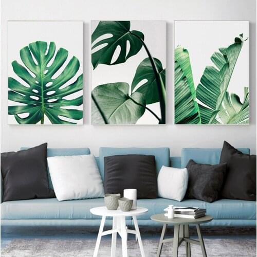 Nordic Green Plant Canvas Painting Wall Pictures , Tropical Palm Banana Turtle Leaf Canvas Prints And Poster Wall Art Home Decor