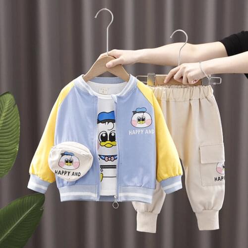 2020 New Spring Children Sport Clothes Baby Boys Girls Patchwork Cartoon Jacket T Shirt Pants 3Pcs/Sets Kids Infant Tracksuit