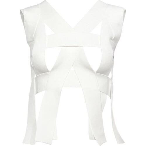 New Fashion Womens Sexy Solid Color Summer Hollow Stretch Nine-point Vest Sleeveless Cool Street Clothes Club High Street Top