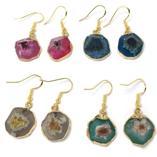 New Fashion Women 6 Colors Handmade Natural Stone Irregular Agates Stone Earrings 15x20mm