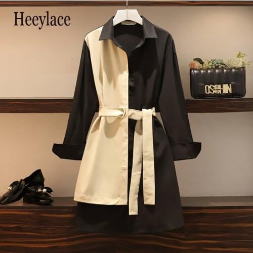 Plus Size office ladies Patchwork Shirt Dress Autumn 2020 Fashion Turn-down Collar Long Sleeve Loose Casual Elegant mini Dresses
