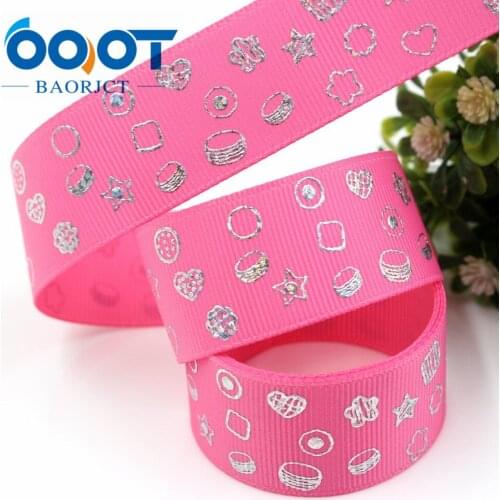OOOT BAORJCT I-19326-817,10yards 25mm laser Silver geometric Printed grosgrain ribbon DIY handmade headdres wedding gift wrap