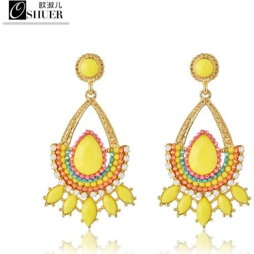 OSHUER New 3 colors Gold-color and Rhinestone Water Drop Design Earrings