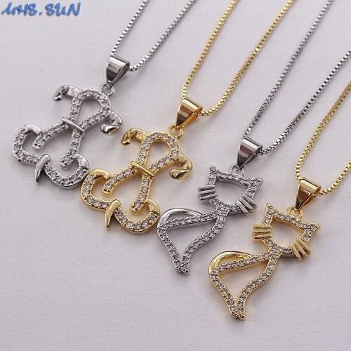 MHS.SUN Fashion Mosaic Zircon Dog Cat Pendants Chain Necklace For Women Girls Trendy Choker Gift Charm Necklace CZ Jewelry 1Pcs