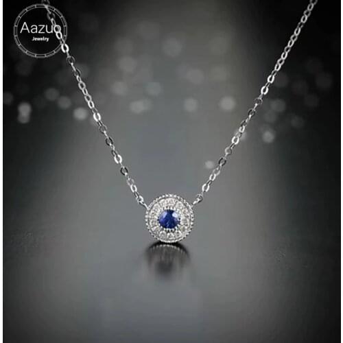 Aazuo Real 18K White Gold Real Diamond IJ SI 0.045ct Natural Sapphire Round Free Pendent Necklace gifted for Women Au750
