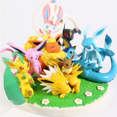 Pokemon Eeveelution Eevee Sylveon Glaceon Leafeon Umbreon Espeon Flareon Jolteon Vaporeon Collectible Figure Statue Model Toy