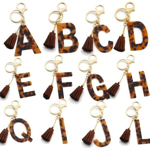 Resin Leopard Letter Key Chains Wholesale English Alphabet Keychain Tassel Charm Keyring Initial Letter Bracelet Keychain Women
